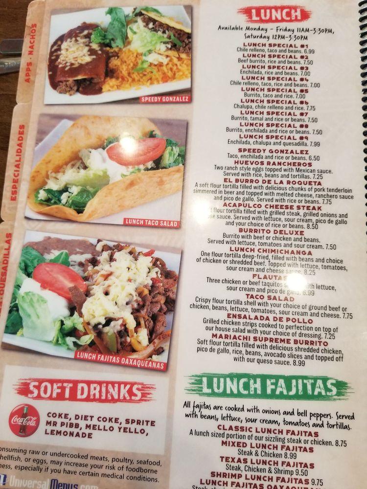 Menu at El Mariachi Mexican Restaurant Hamburg, Lexington