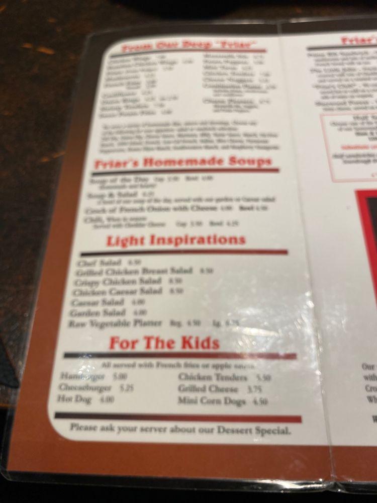 Menu at Friar Tuck's pub & bar, Oshkosh