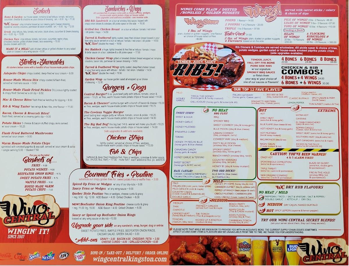 Menu at Wing Central Kingston restaurant, Kingston, Kingston Centre