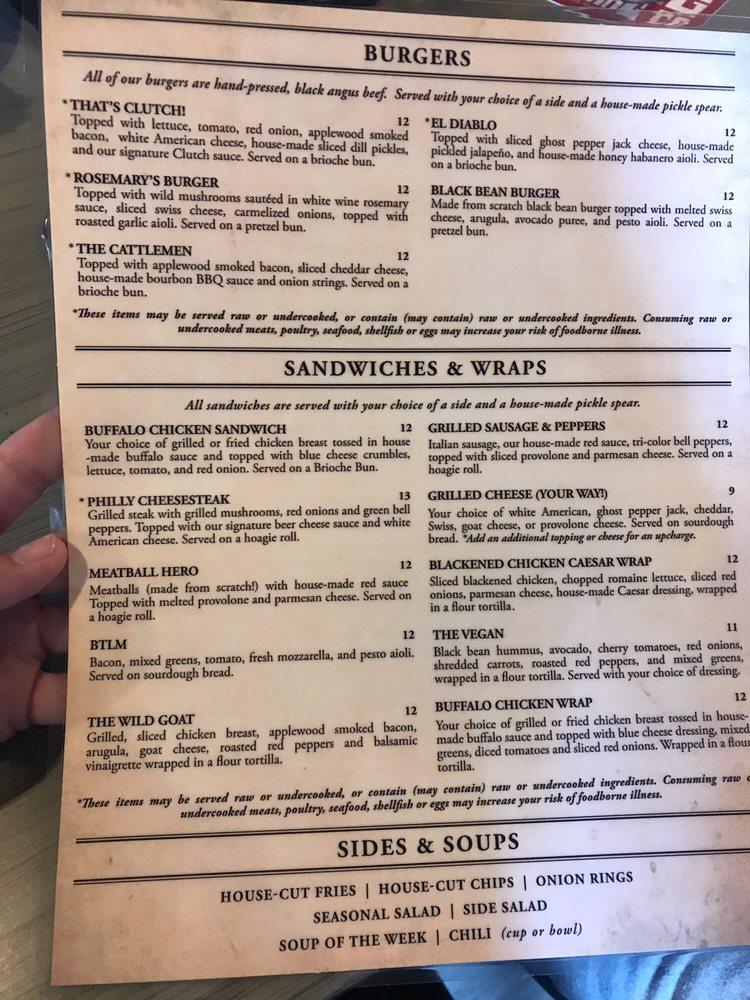 Menu at Clutch Kitchen & Pour House pub & bar, Charlotte