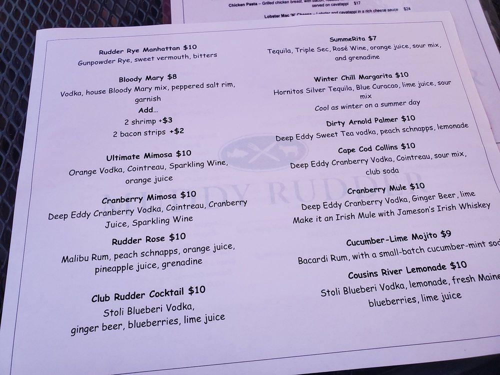 Menu at Muddy Rudder steakhouse, Yarmouth