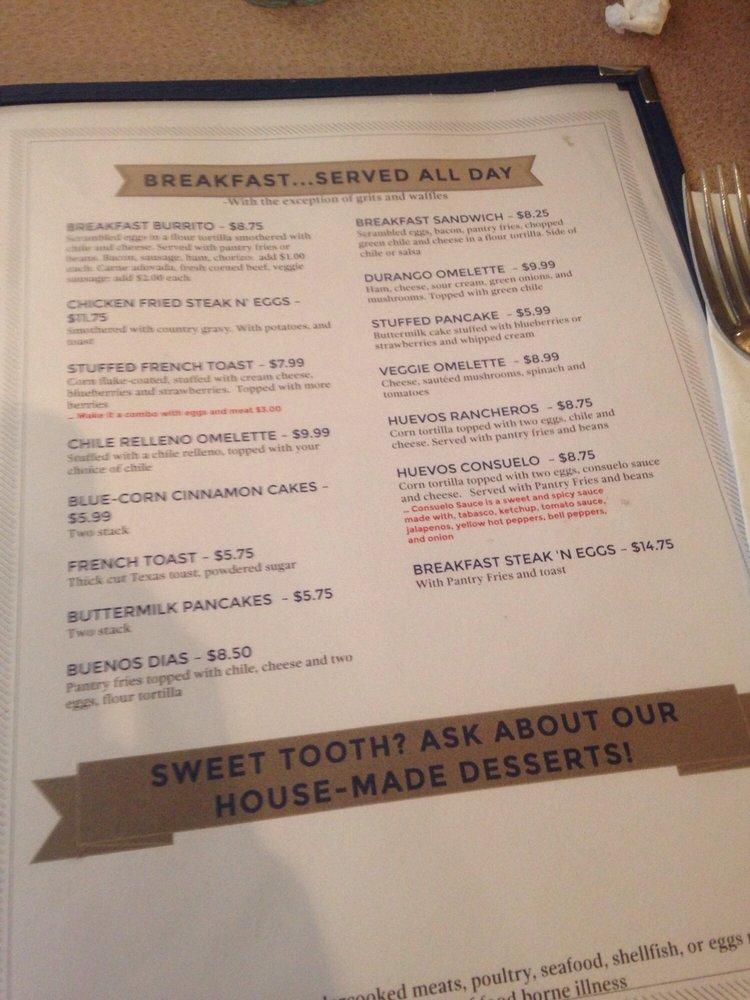 Menu at The Pantry restaurant, Santa Fe