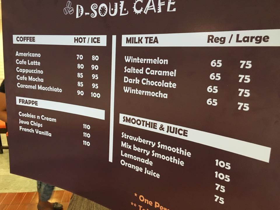 Menu at D-Soul Cafe, Cebu City, J. Urgello St