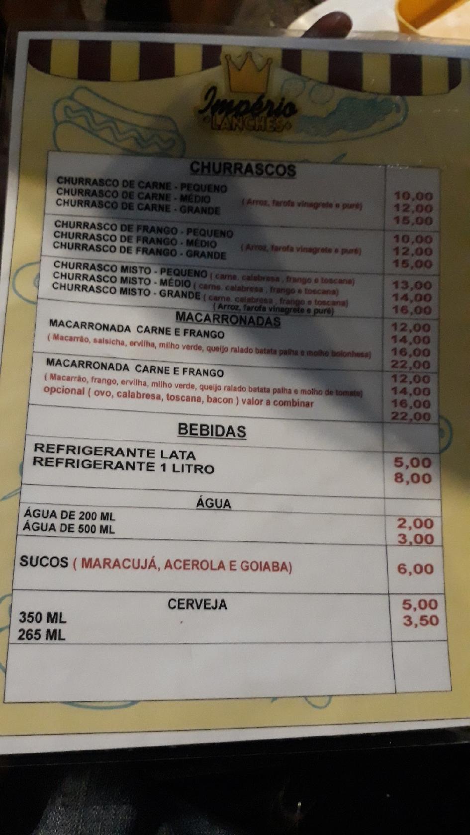 Menu em Império pub Bar São Luís