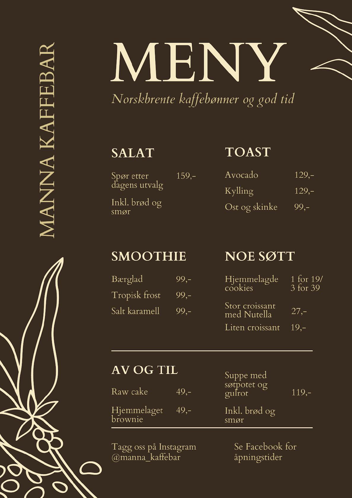 Menu at Manna Kaffebar, Narvik