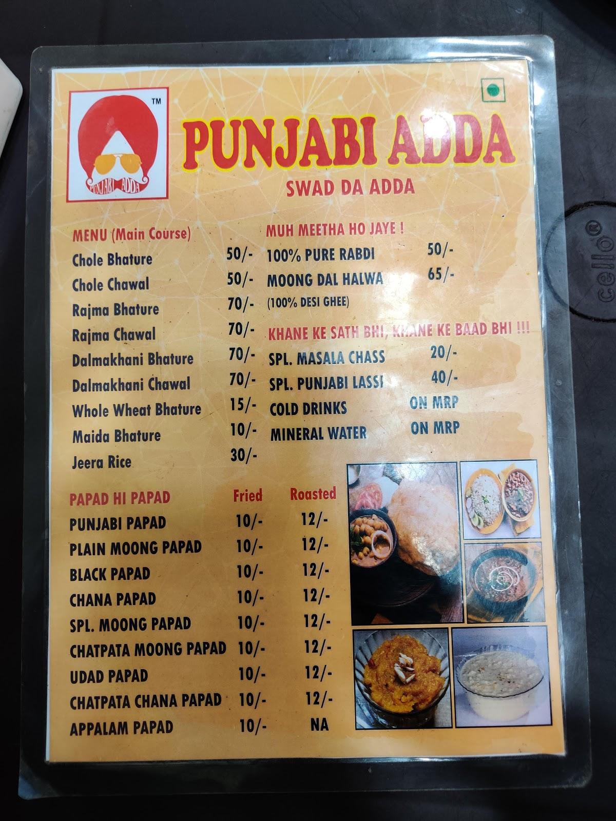 Punjabi Adda menu