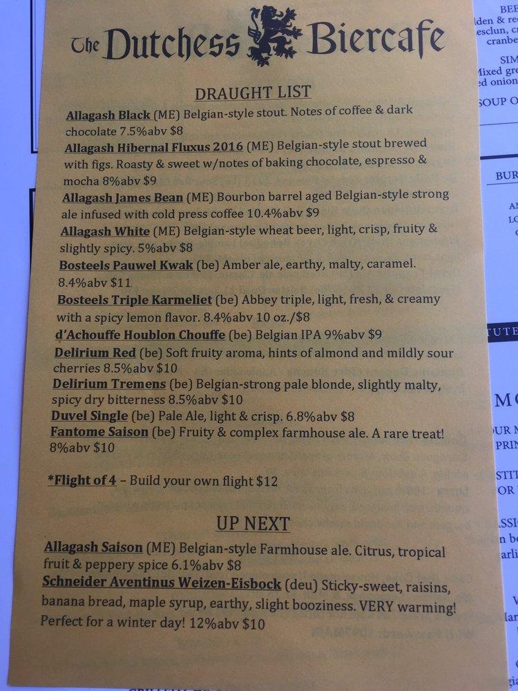 Menu at The Dutchess Biercafe, Fishkill