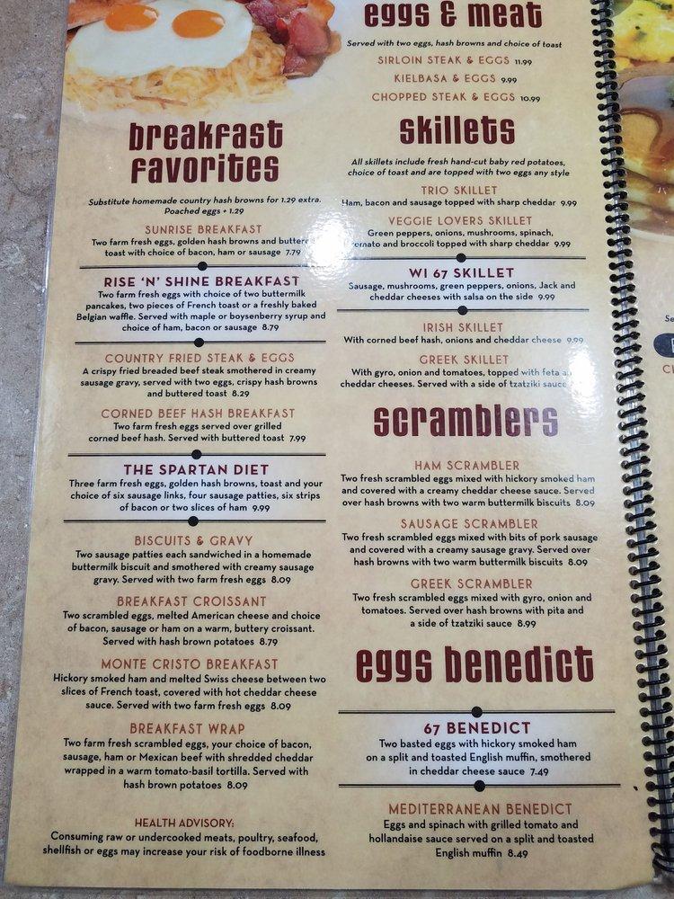 Menu at Diner 67 restaurant, Lomira