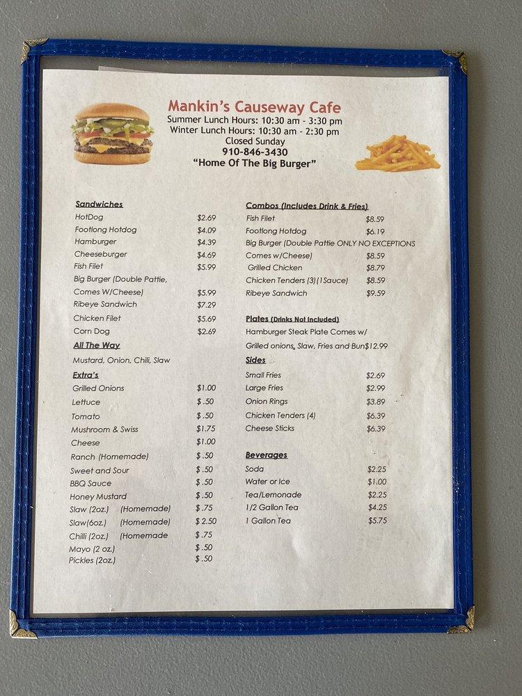 Menu at Mankins Causeway Cafe, Holden Beach