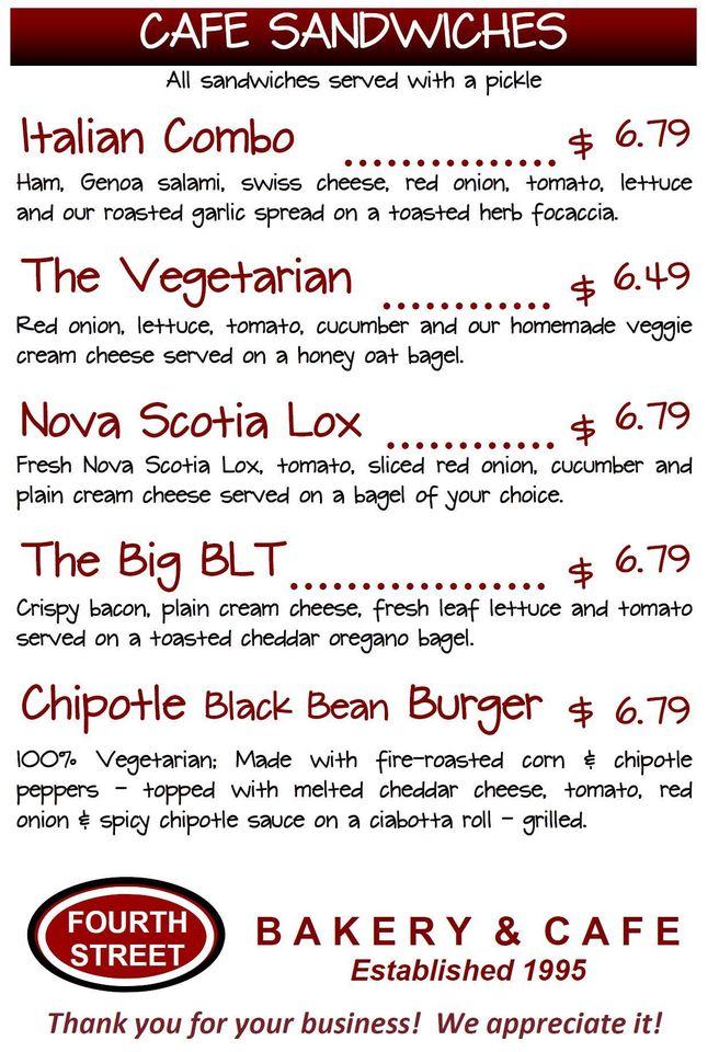 Menu at FOURTH STREET BAKERY, Peru
