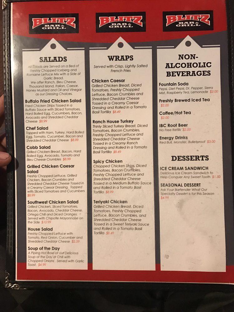 Menu at Blitz pub & bar, Sparks