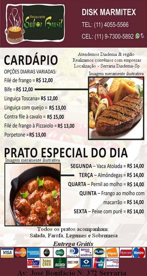 Menu at SABOR Brasil DISK Marmitex restaurant, Diadema