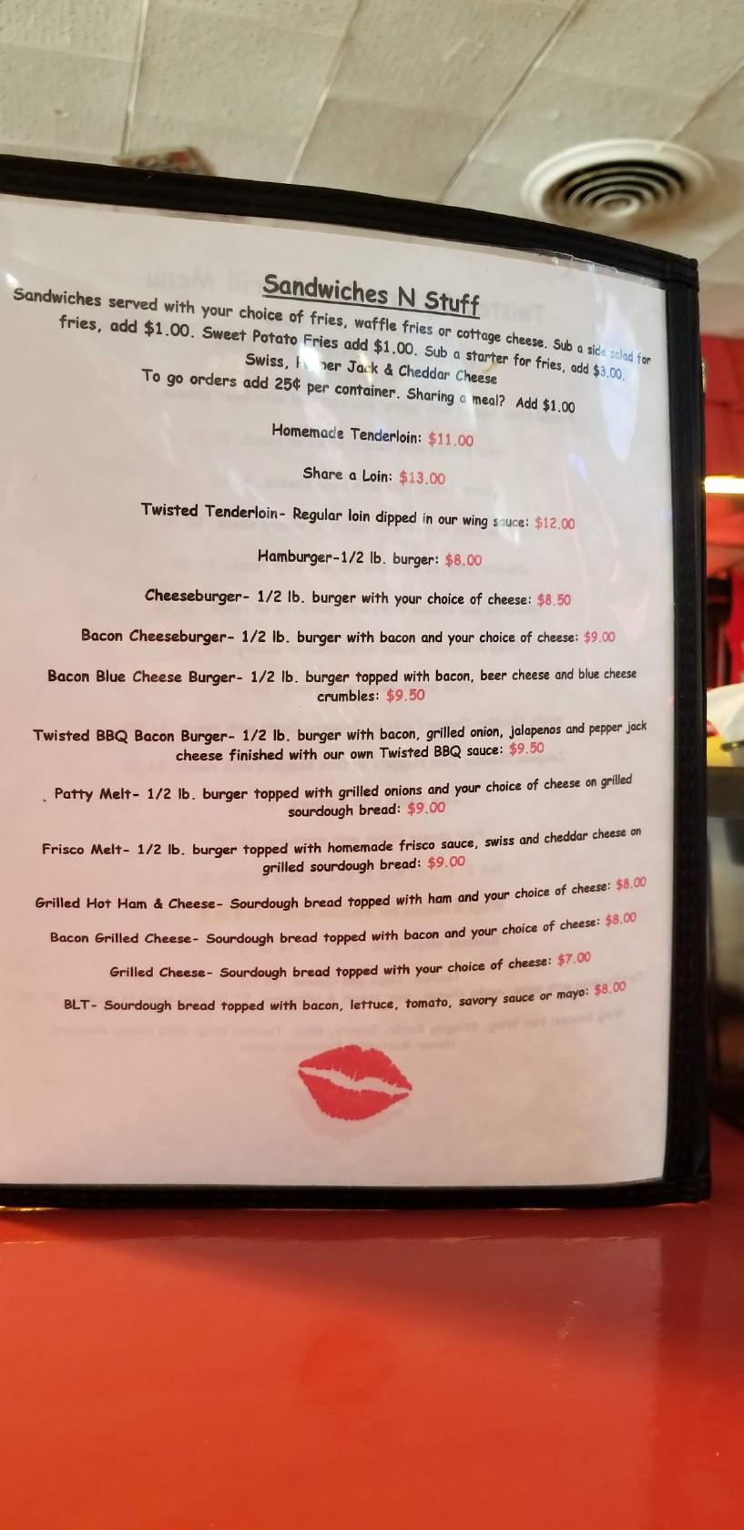 Menu at Twisted Sisters pub & bar, Saint Augustine