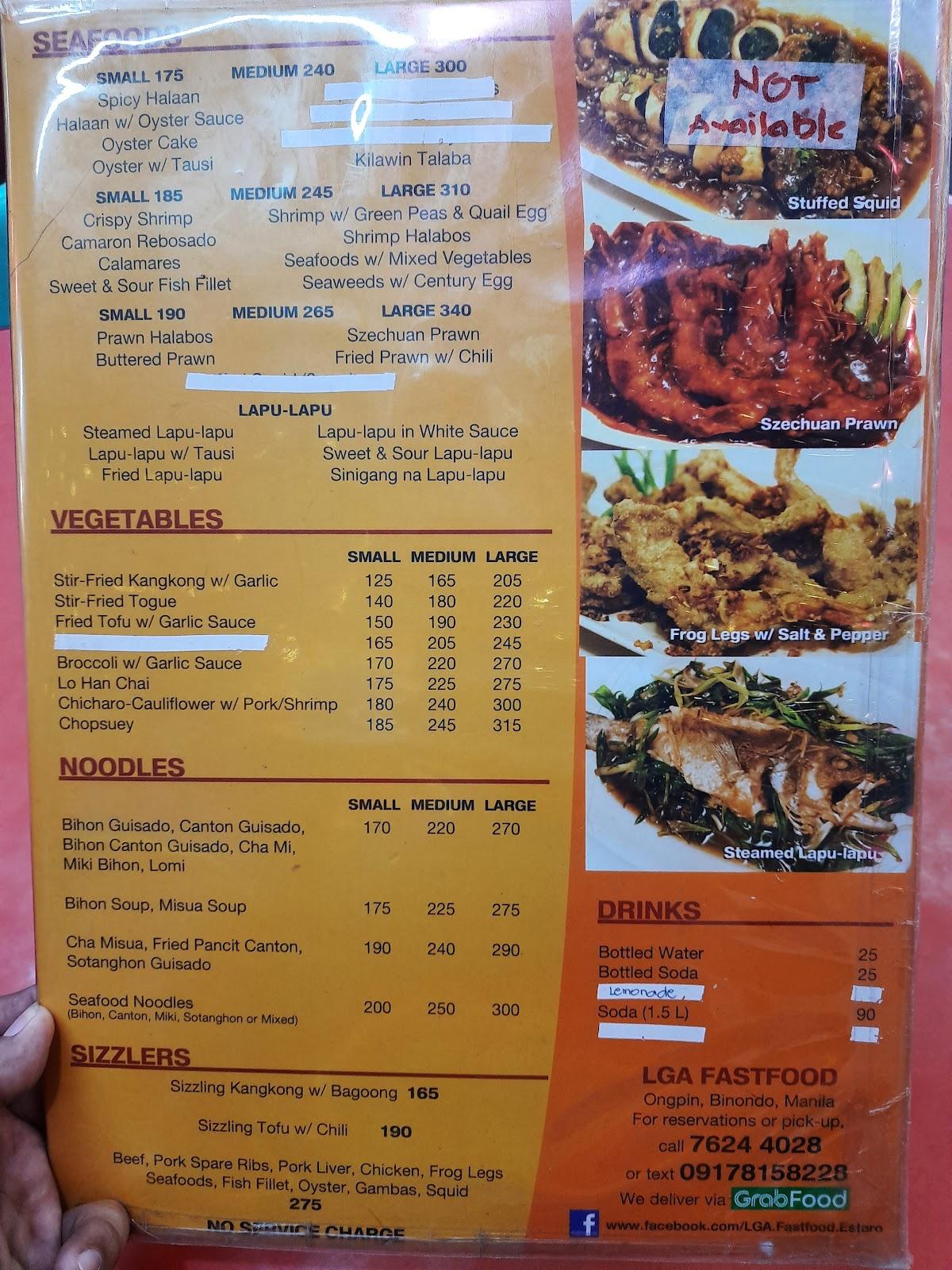 Menu at Estero Fastfood restaurant, Manila