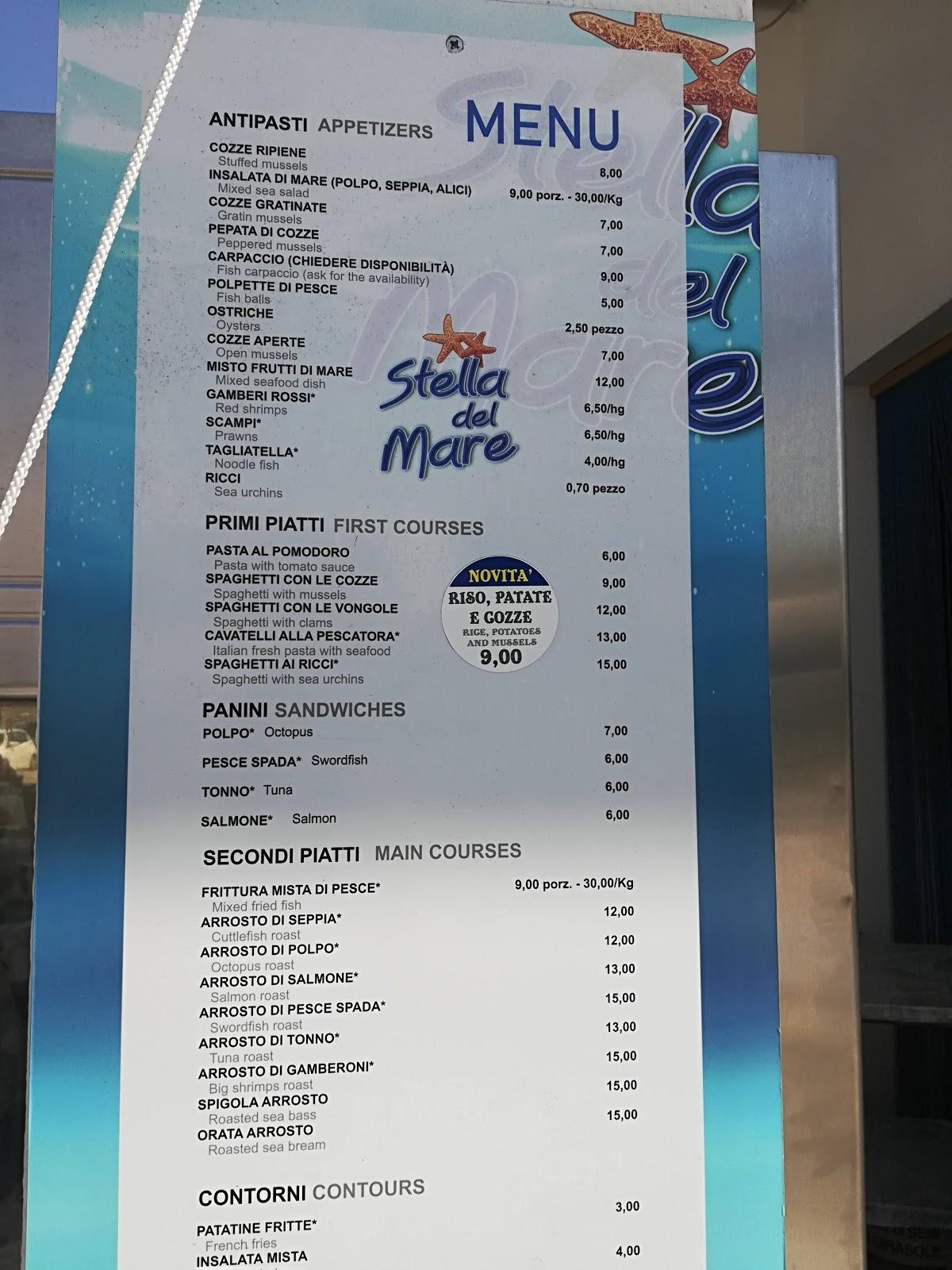 Menu at pescheria friggitoria braceria stella del mare restaurant