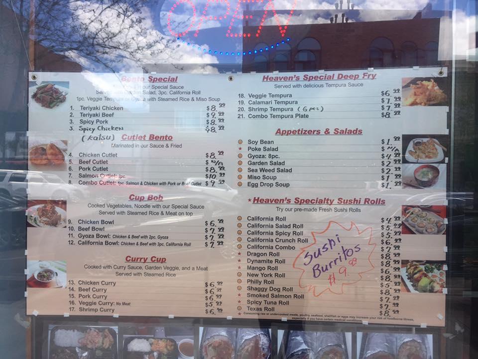 Menu at Bento Heaven restaurant, Colorado Springs