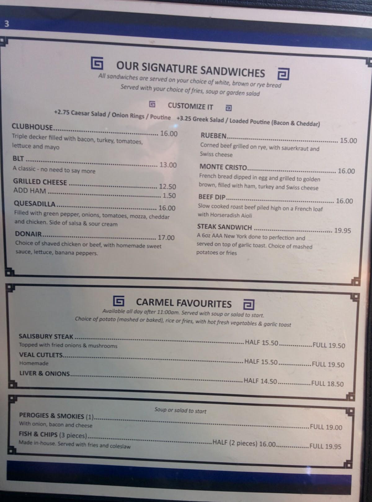 Menu at Carmel Restaurant, Prince BC97