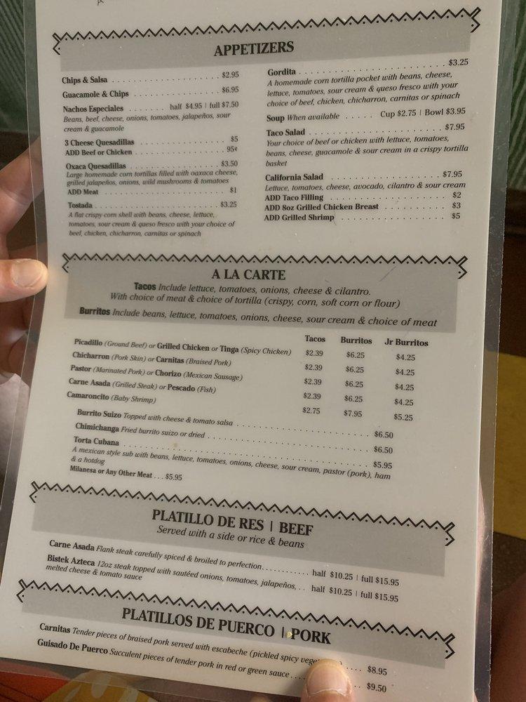 Menu at La Mesa Restaurant, Barrington