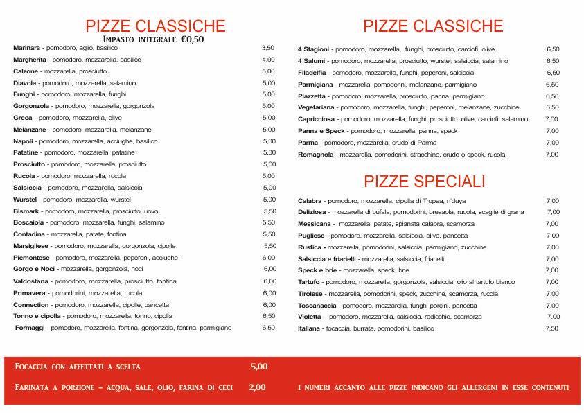 Menu da La Piazzetta Pizzeria, Venaria Reale