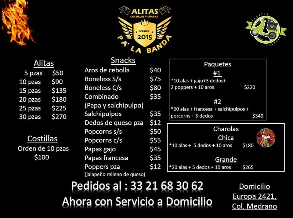 Carta del restaurante Alitas Pa la Banda, Guadalajara