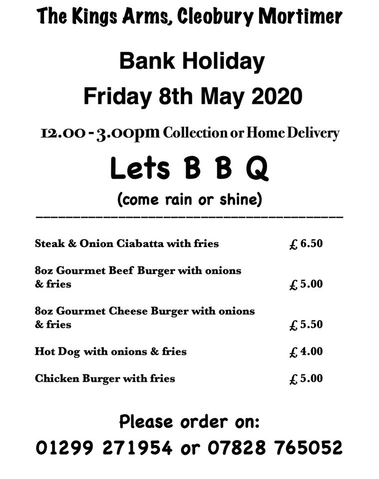 Menu at The Kings Arms pub & bar, Cleobury Mortimer