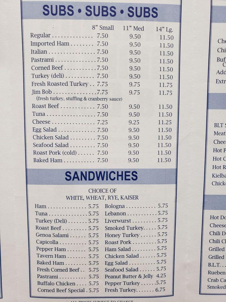 Menu at Malin's Deli restaurant, Newark