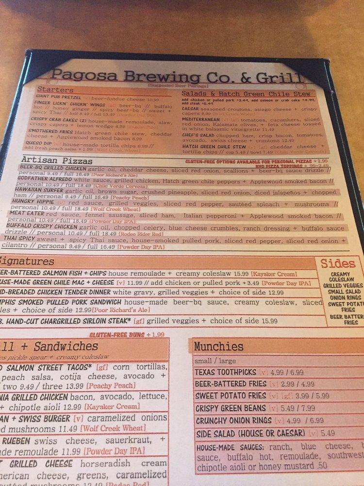 Menu at Pagosa Brewing & Grill restaurant, Pagosa Springs