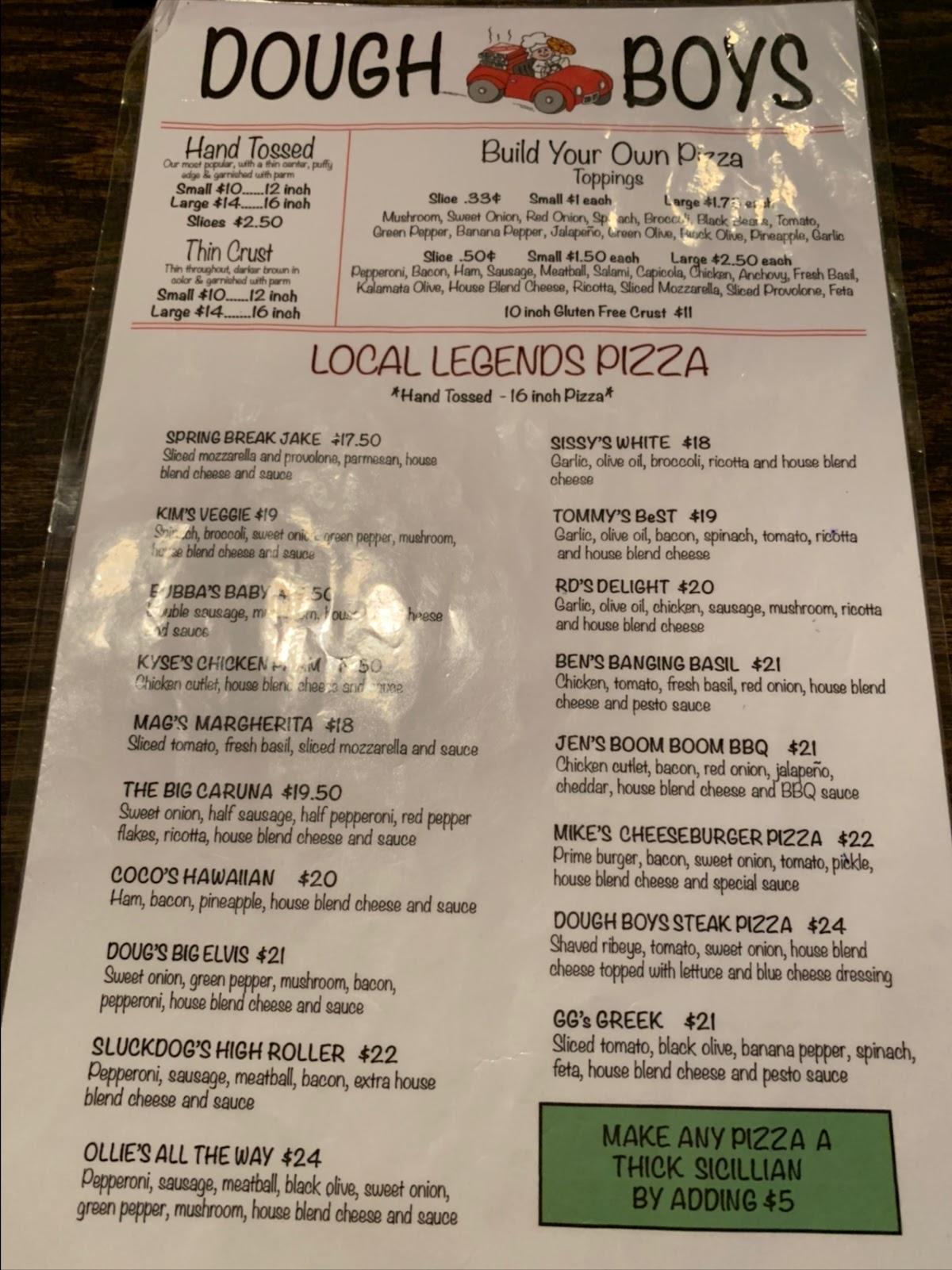 Menu at Dough Boys Pizza pizzeria, Hilton Head Island
