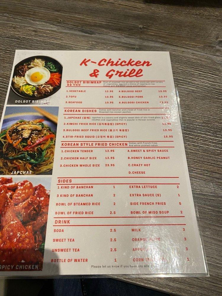 Menu at Kchicken & Grill Korean BBQ, Tampa