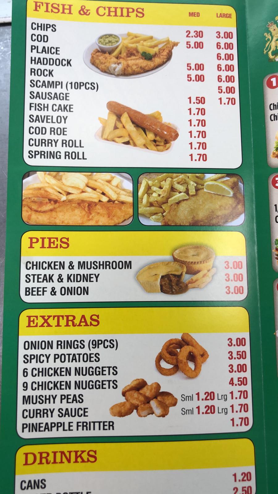 Menu at Rumbles fish Bar, Newmarket