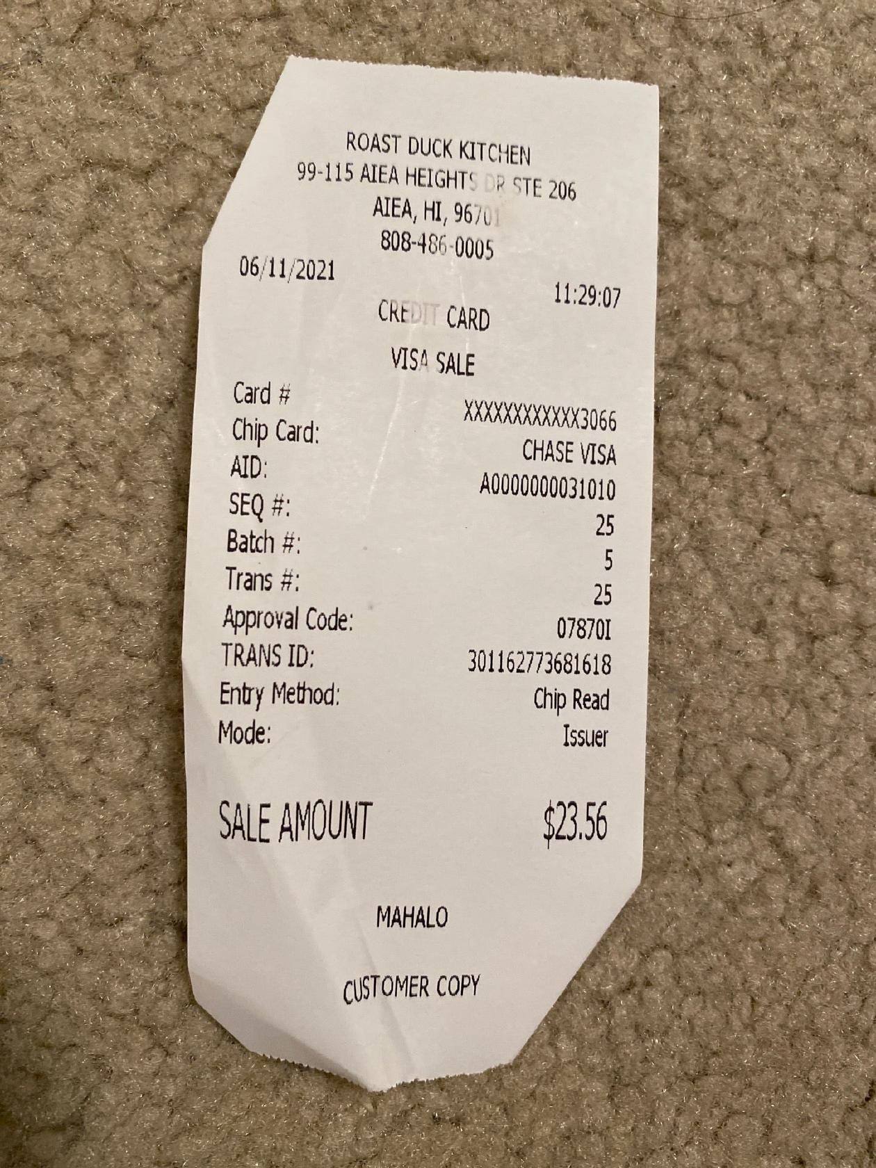 Menu at Roast Duck Kitchen Inc BBQ, Aiea