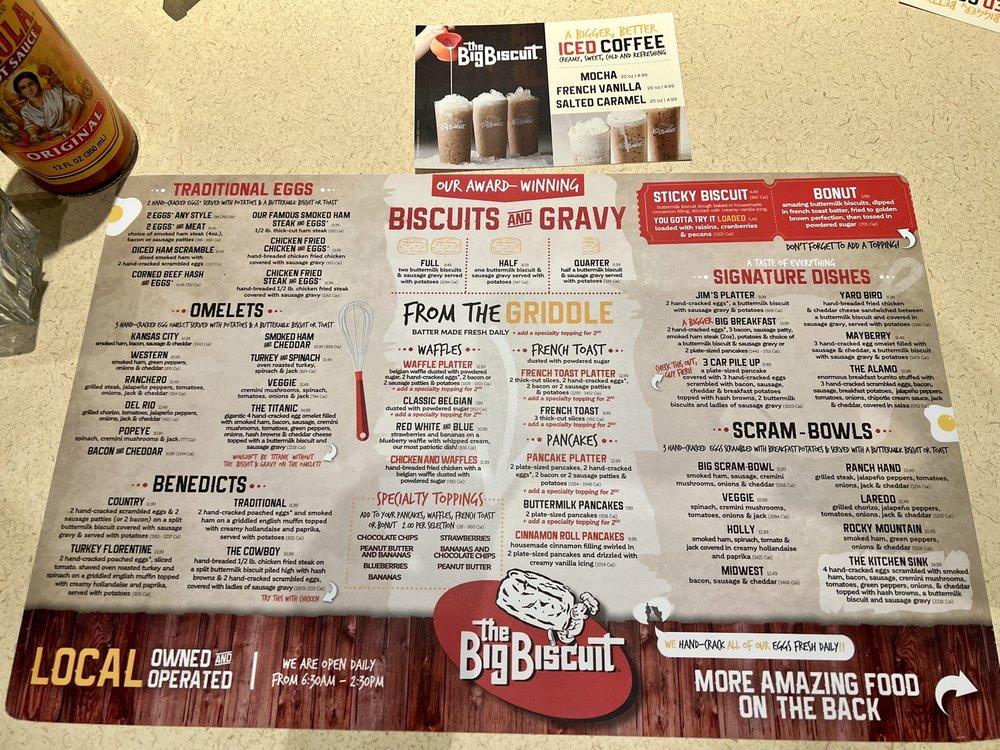Menu at The Big Biscuit restaurant, Edmond