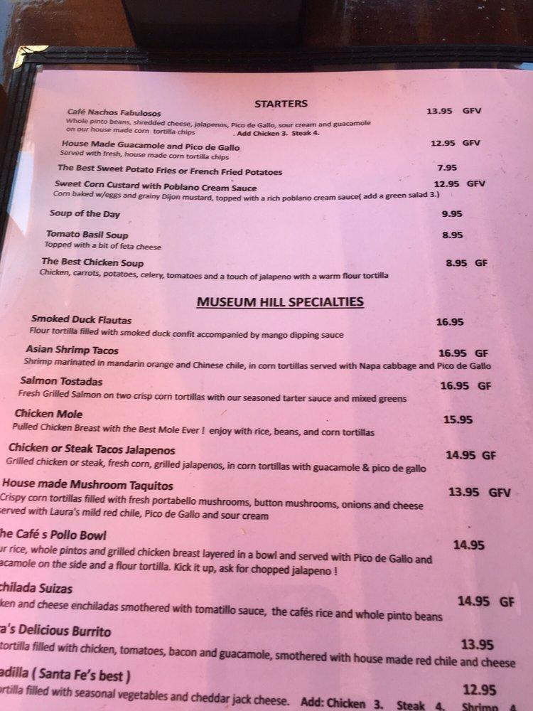 Menu at Museum Hill Cafe, Santa Fe
