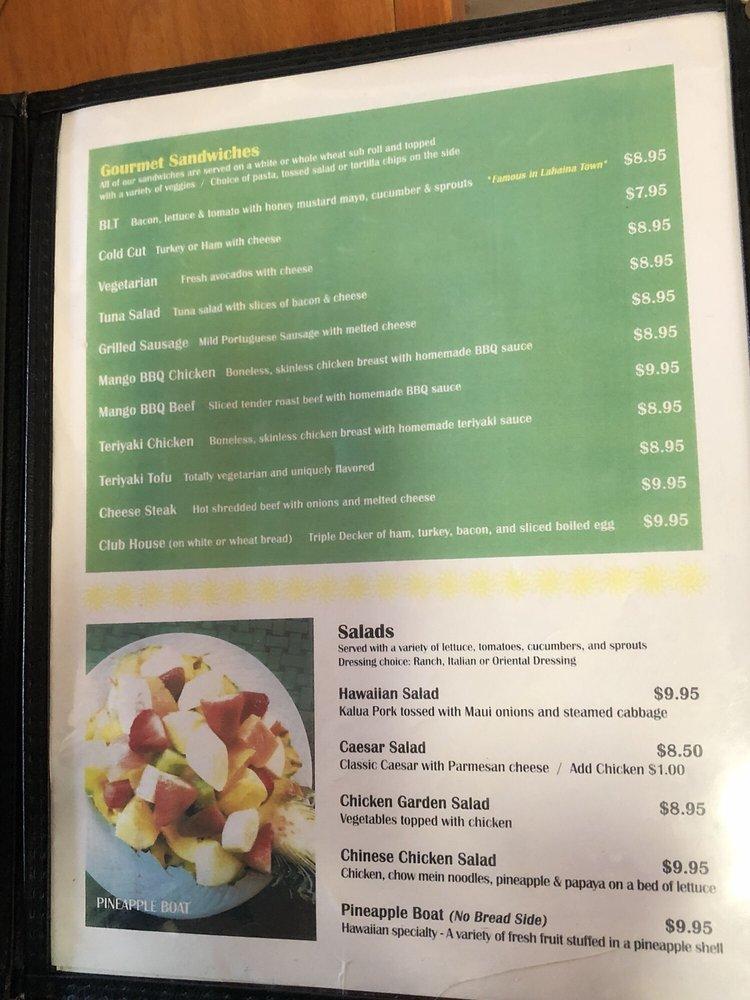 Menu at Sunrise Cafe, Lahaina