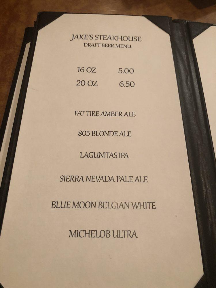 Menu at Jake's Steakhouse, Tehachapi
