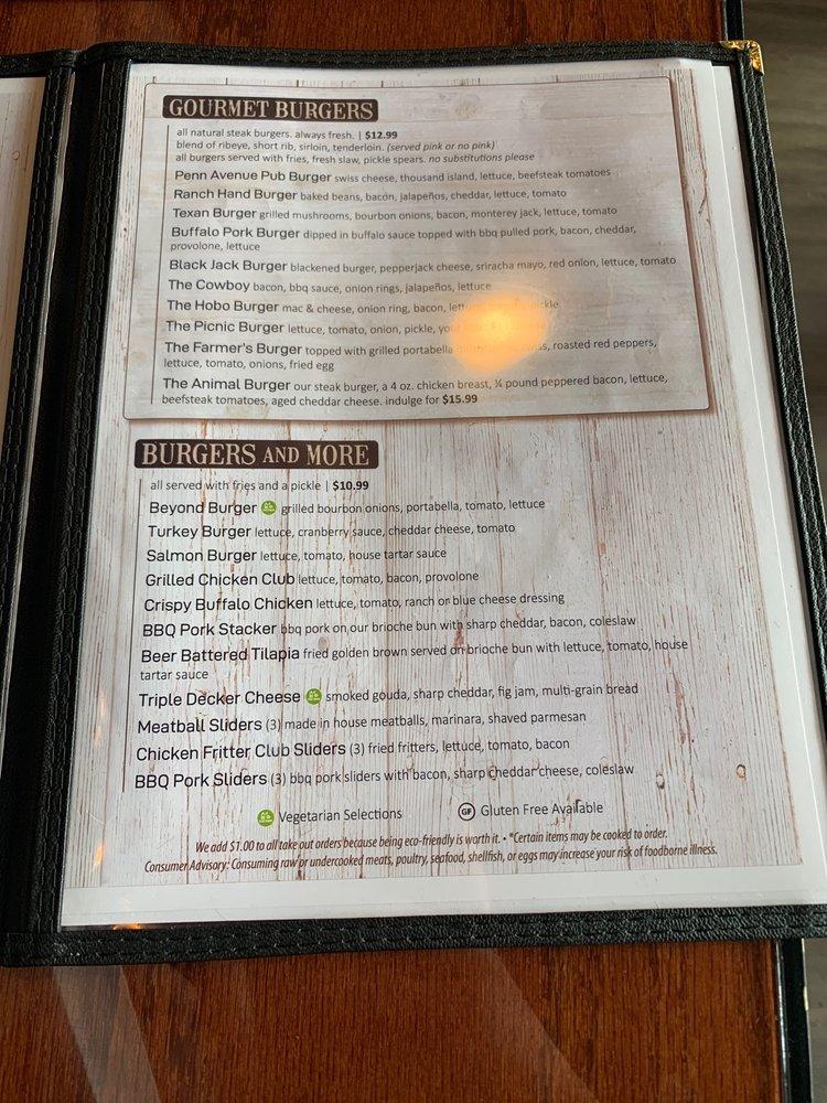 Menu at Penn Ave Pub, Monaca