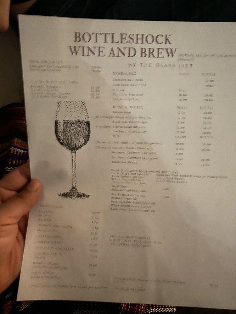 Menu at BottleShock Wine and Brew pub & bar, Bakersfield