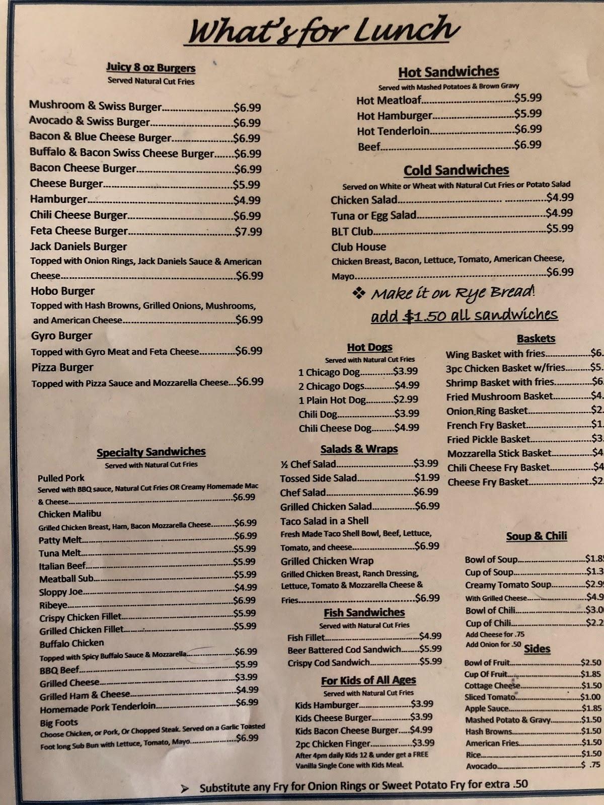 Menu at Crazy Joe's Diner restaurant, Kankakee