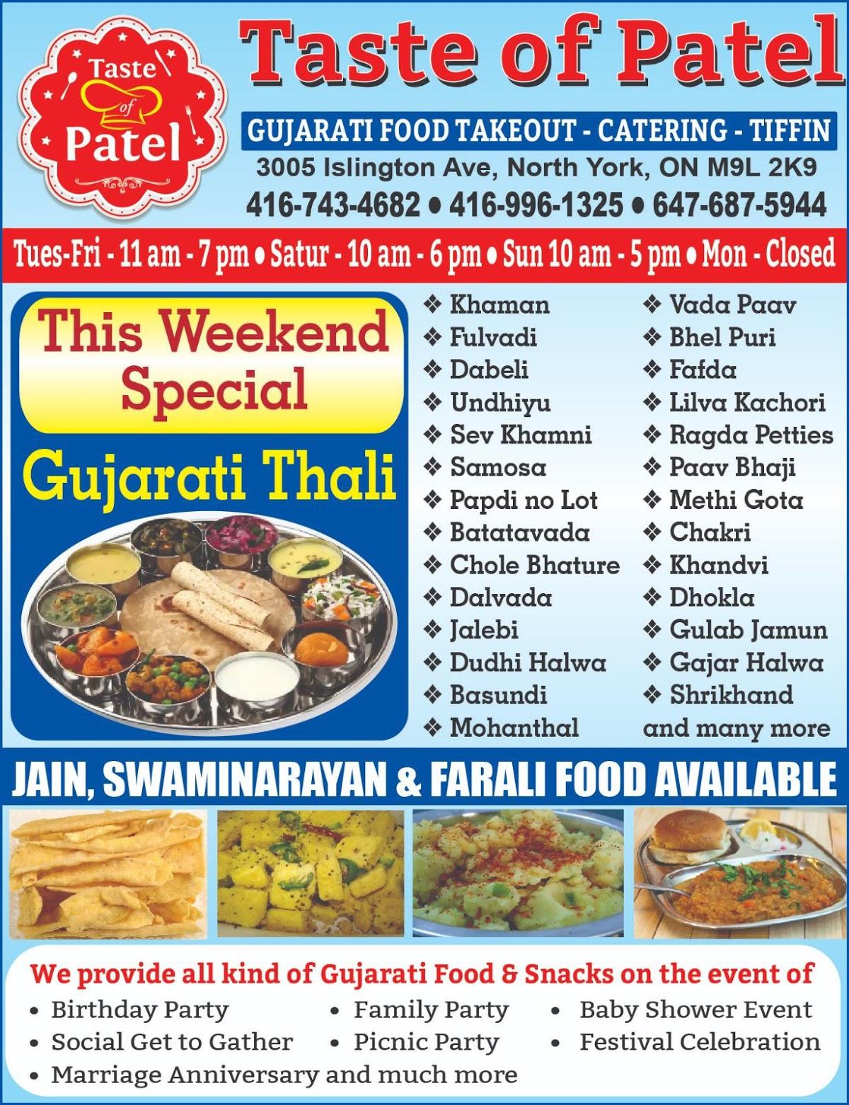 Menu at Taste of Patel, Toronto, Islington Ave Unit D