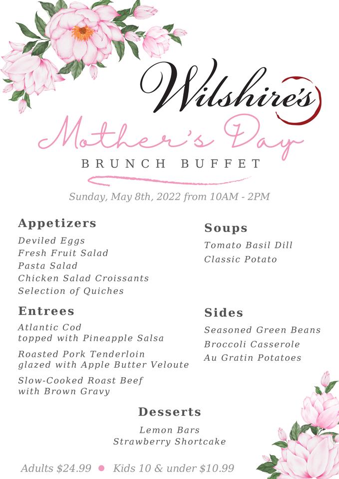 Menu at Wilshire's Restaurant and Events, Georgetown