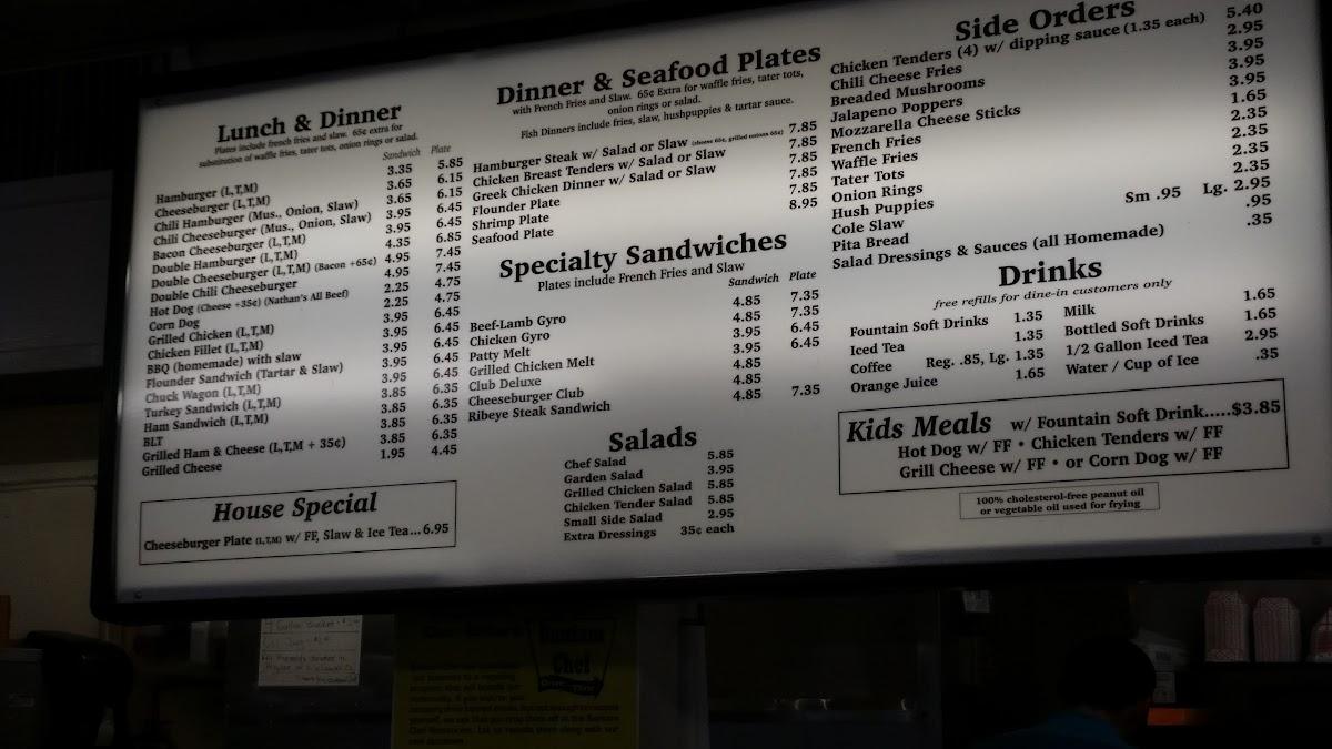 Menu at Bantam Chef restaurant, Marion, Rutherford Rd