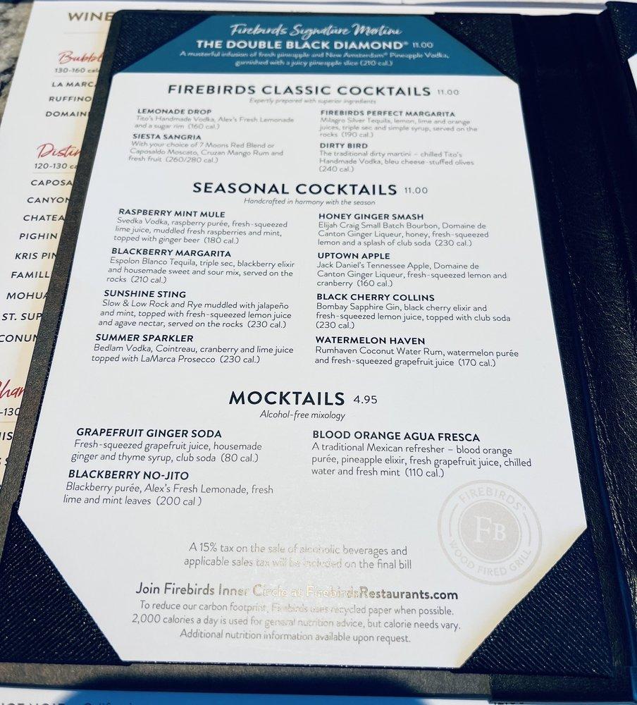 Menu at Firebirds Wood Fired Grill pub & bar, Knoxville