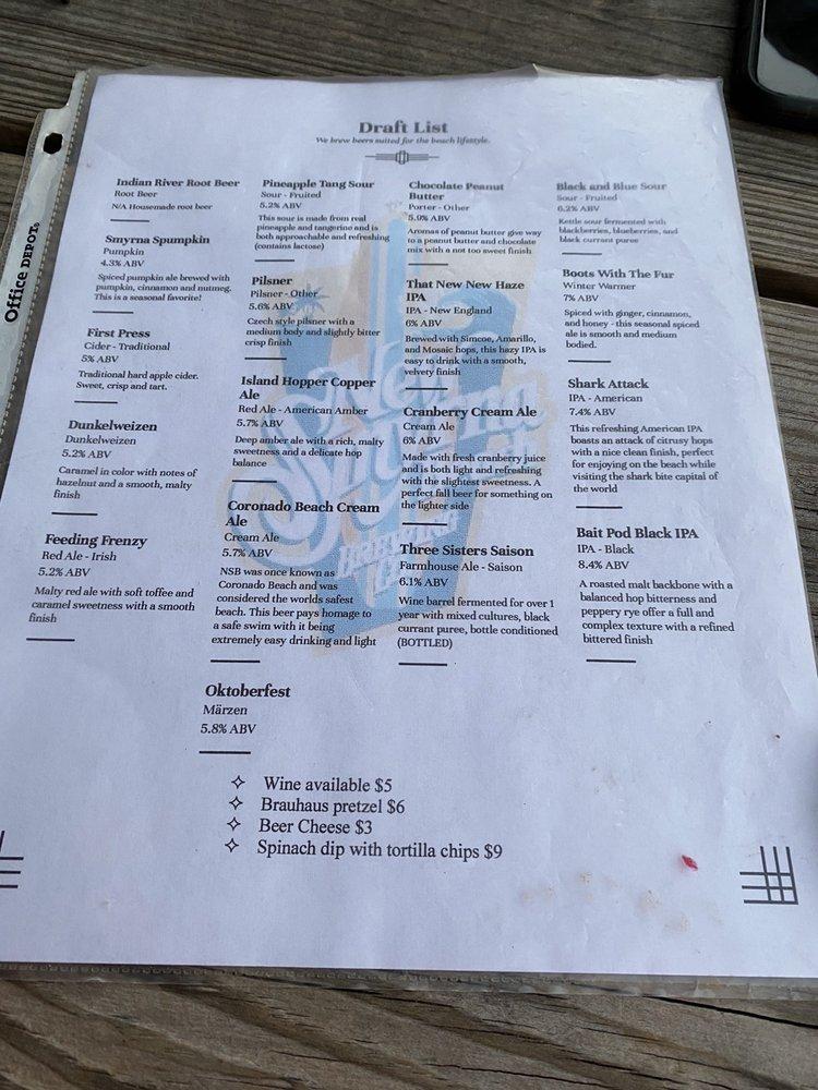 Menu at New Smyrna Beach Brewing Company, New Smyrna Beach