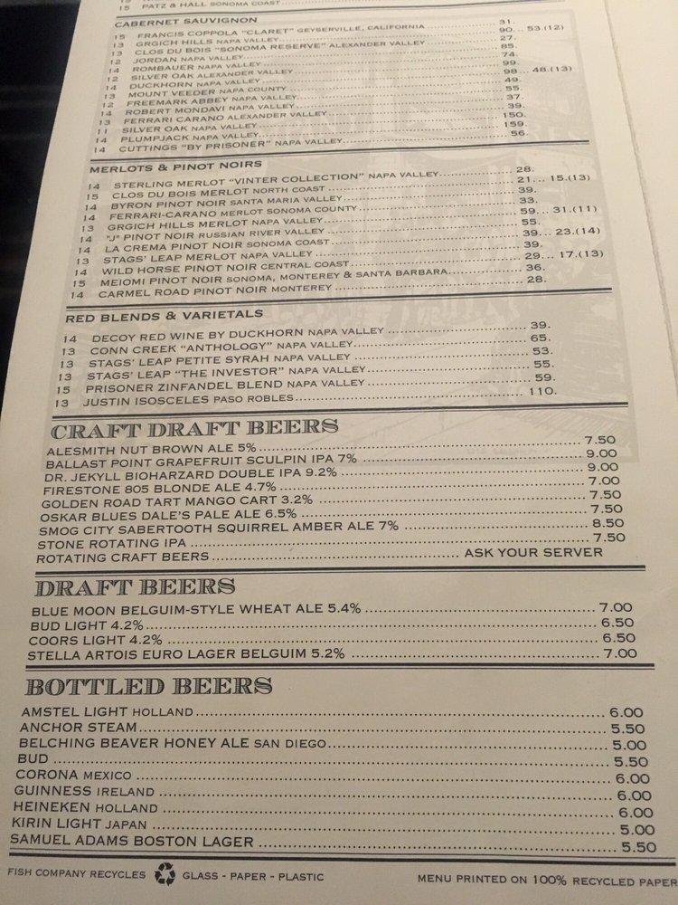 Menu at Original Fish Co. restaurant, Los Alamitos
