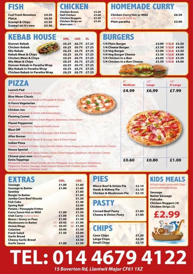 Menu at Big Sams fast food, Llantwit Major