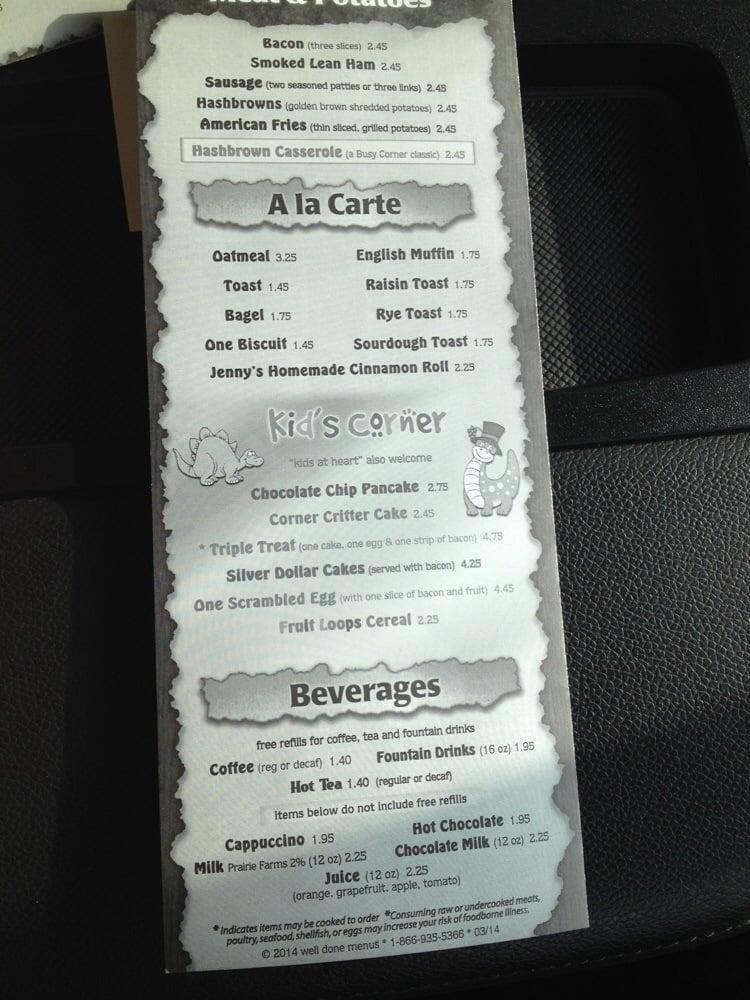 Menu at Busy Corner restaurant, Goodfield