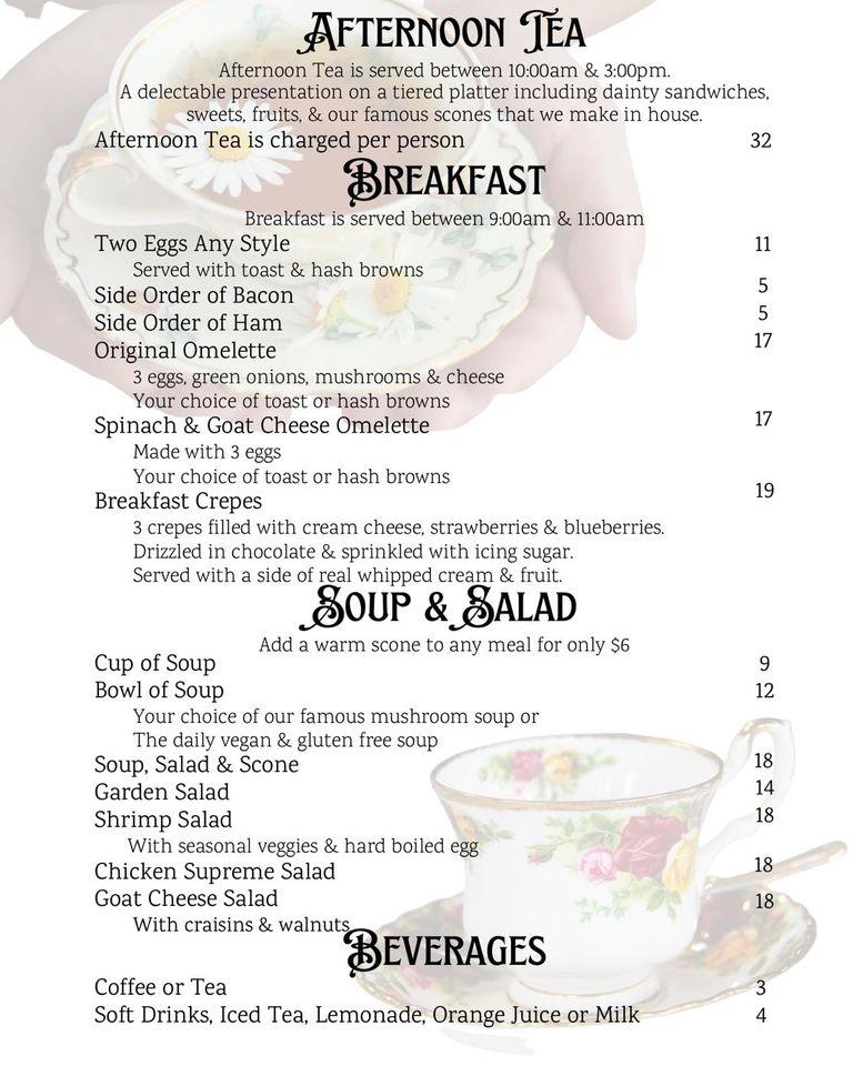 Menu at Calico Cat Tea House restaurant, Nanaimo