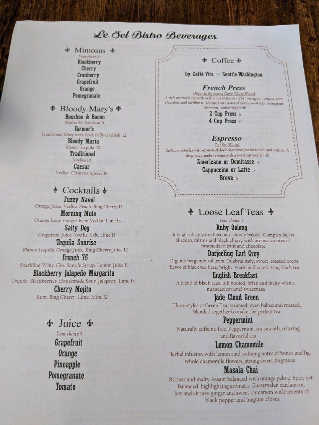 Menu at Le Sel Bistro pub & bar,