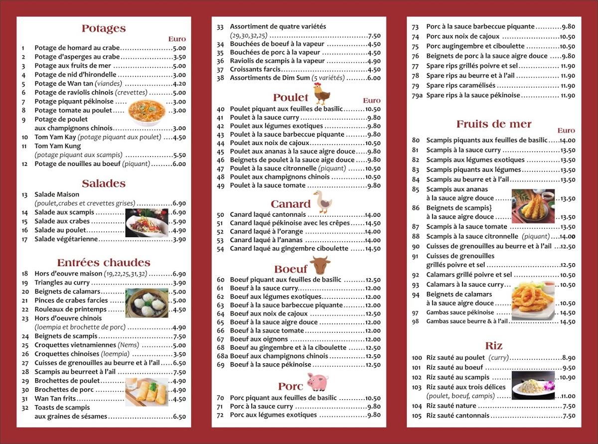 Menu at Shanghai, Andenne, Av. Roi Albert 20