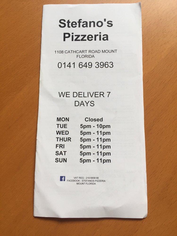Menu at Stefano's Pizzeria, Glasgow, Cathcart Rd
